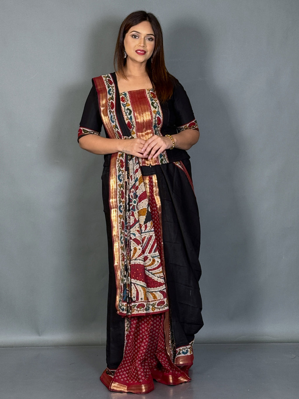 Black Kalamkari Artistic Insta Saree