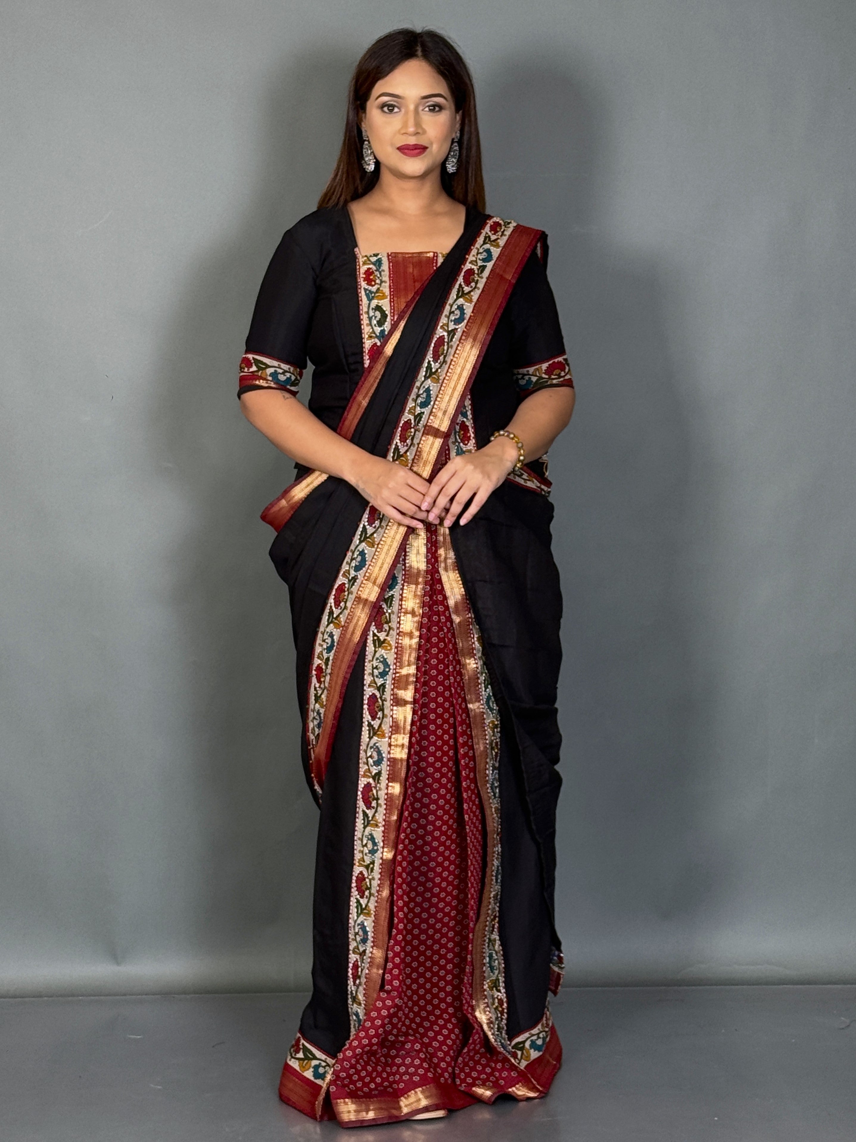 Black Kalamkari Artistic Insta Saree
