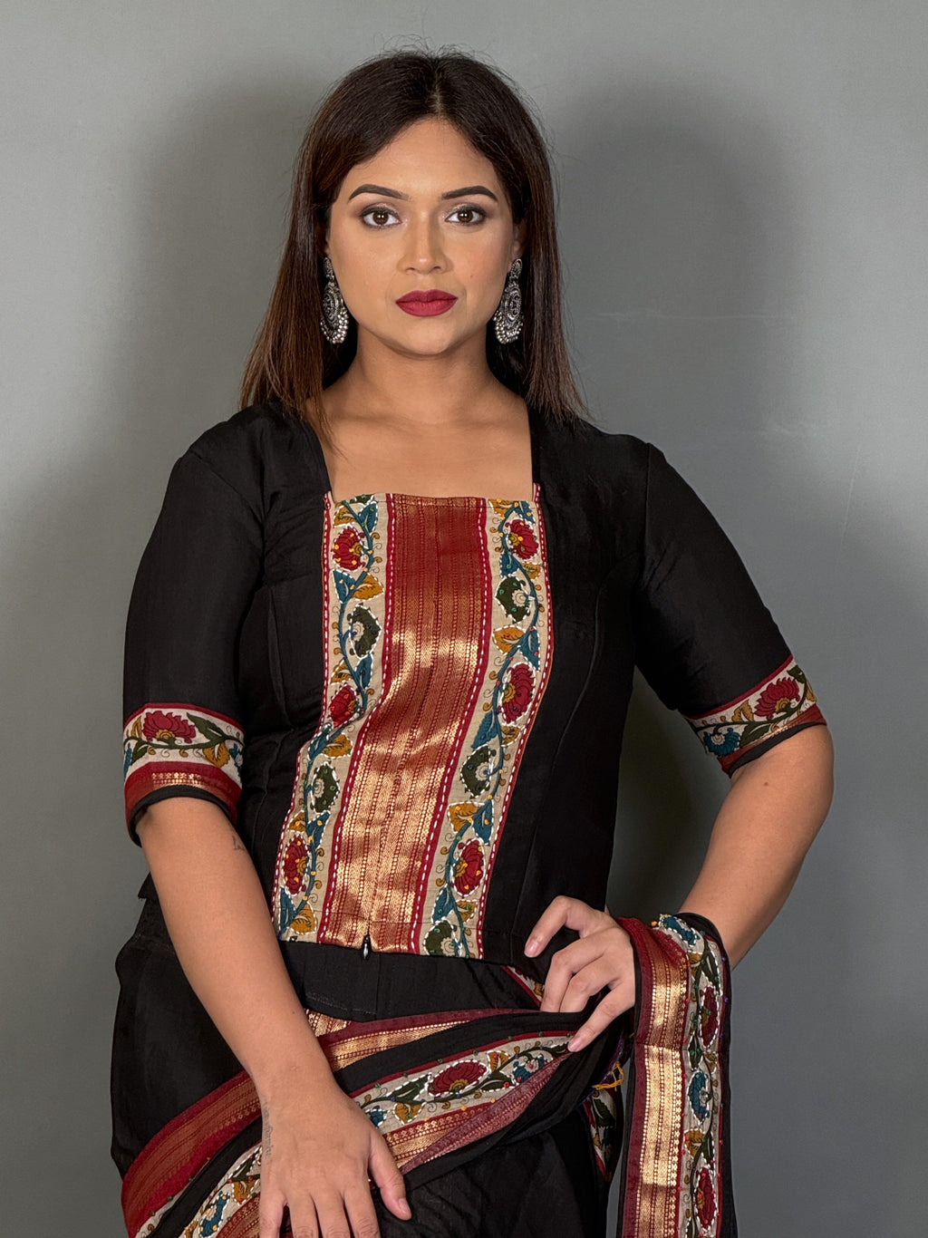 Black Kalamkari Artistic Insta Saree