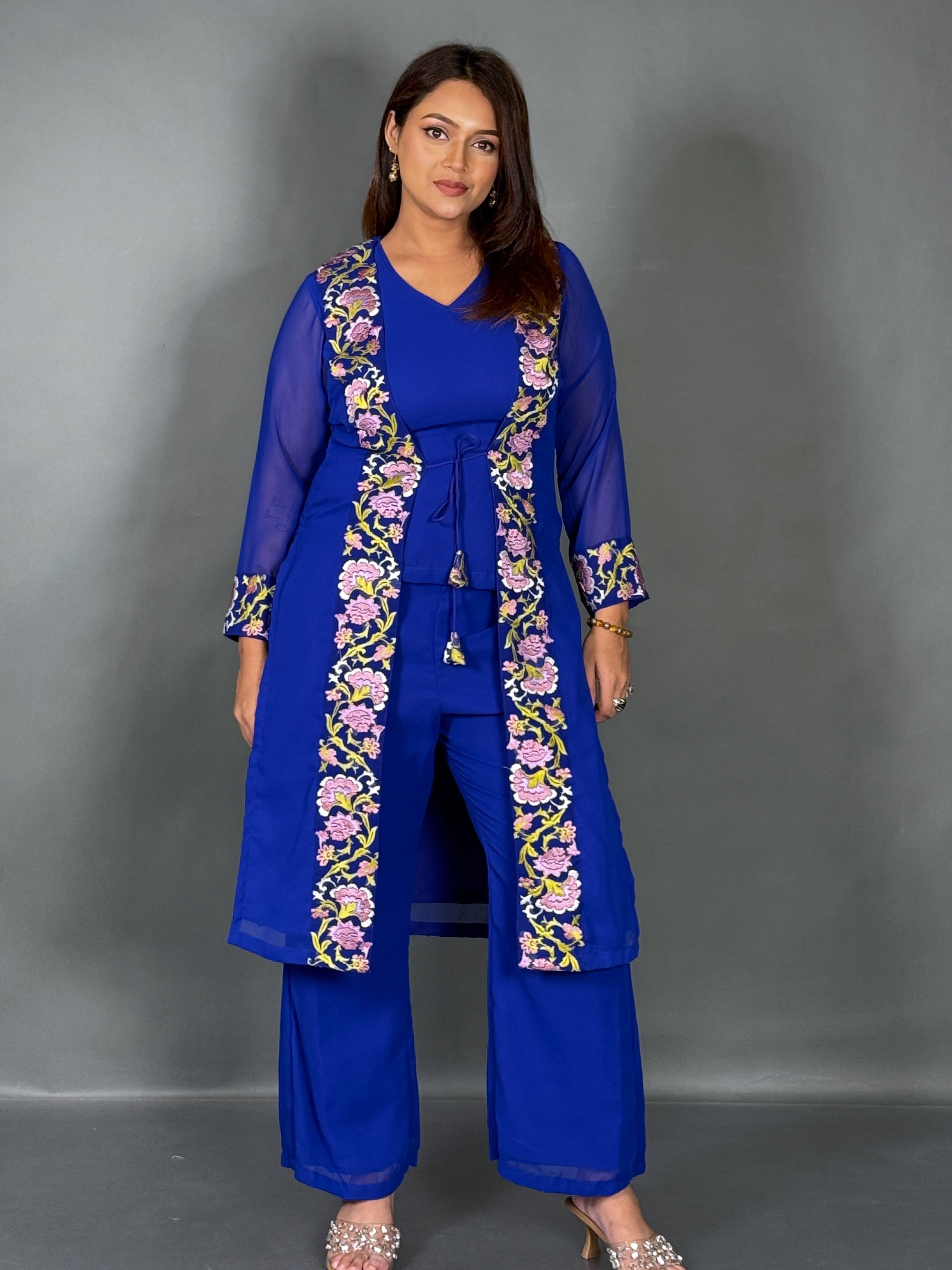 Royal Blue Embroidered Georgette Co-Ord Set