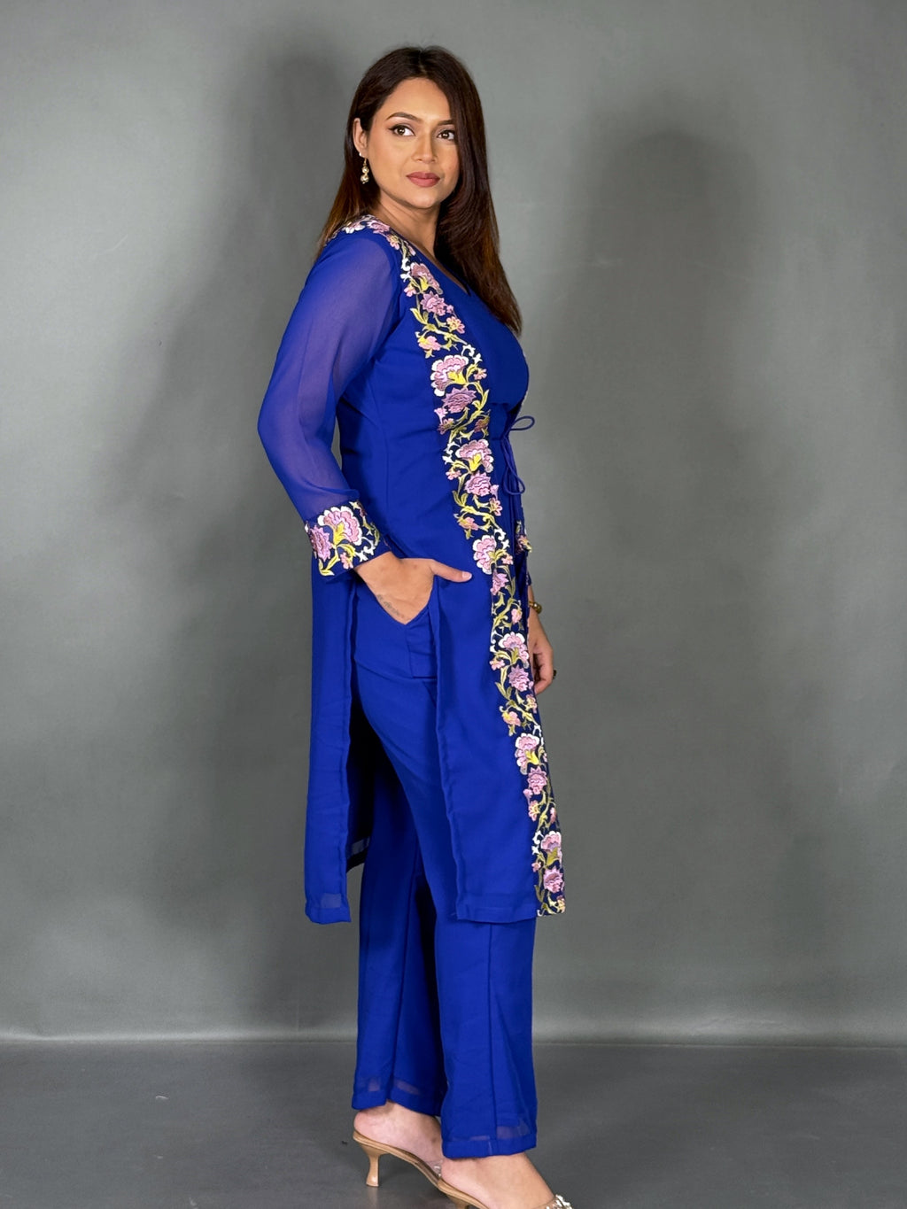 Royal Blue Embroidered Georgette Co-Ord Set