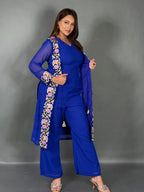 Royal Blue Embroidered Georgette Co-Ord Set