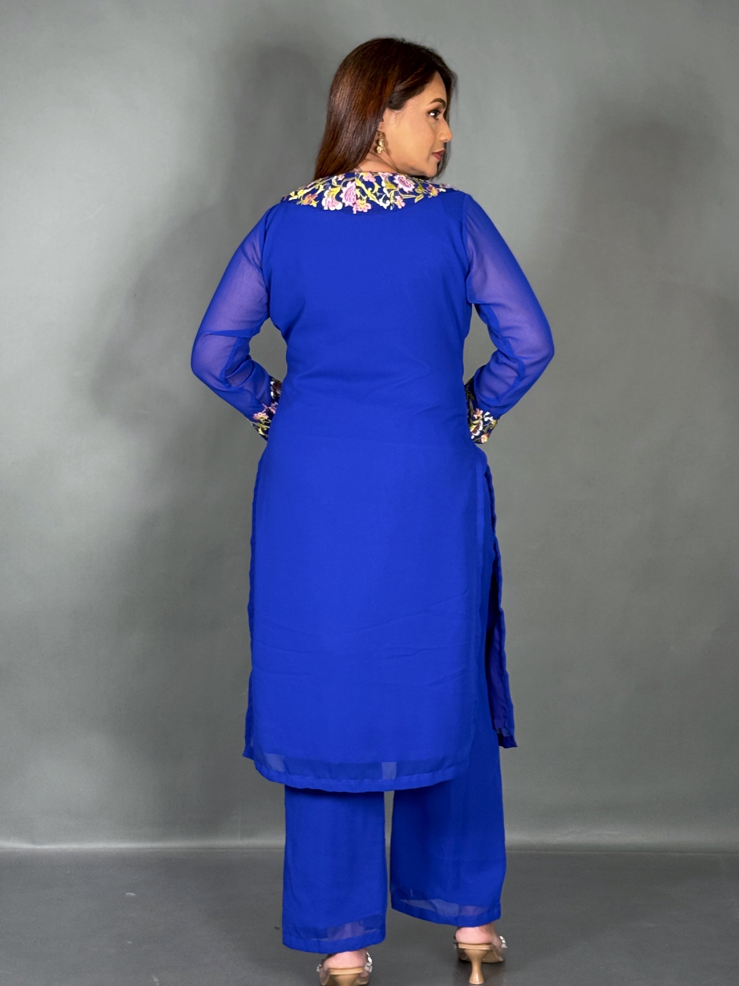 Royal Blue Embroidered Georgette Co-Ord Set
