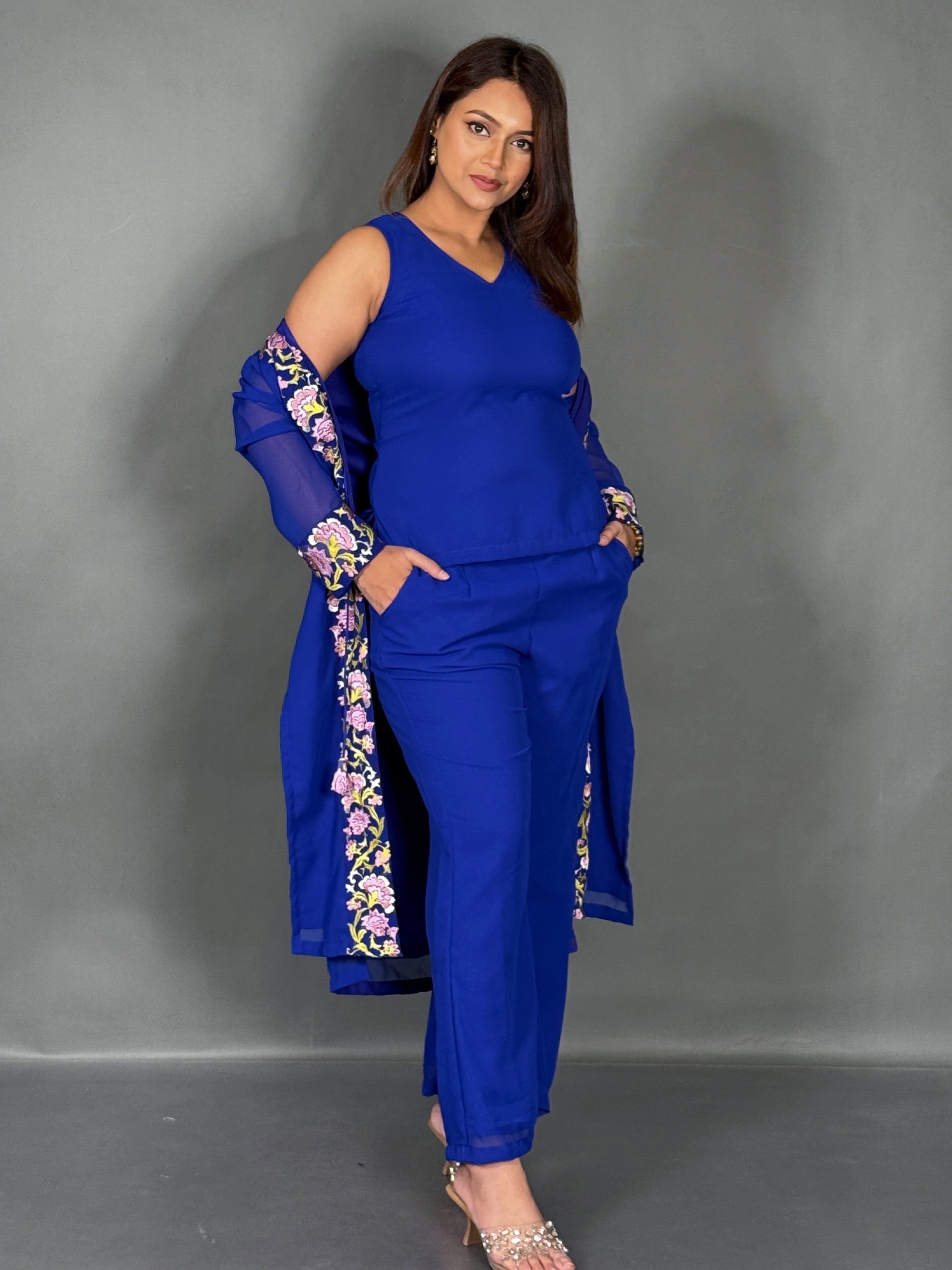 Royal Blue Embroidered Georgette Co-Ord Set