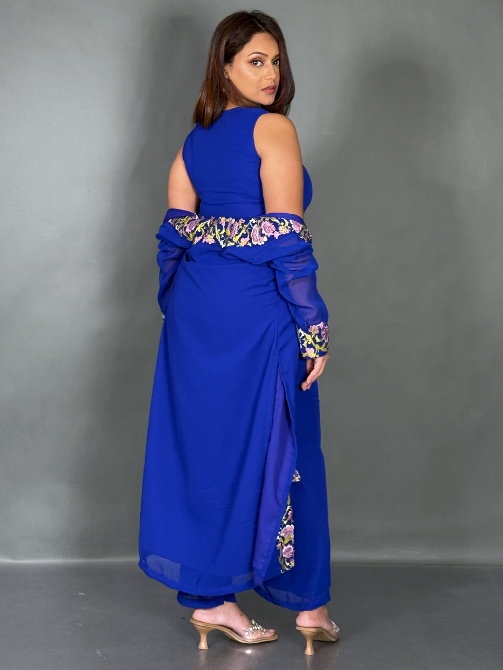 Royal Blue Embroidered Georgette Co-Ord Set