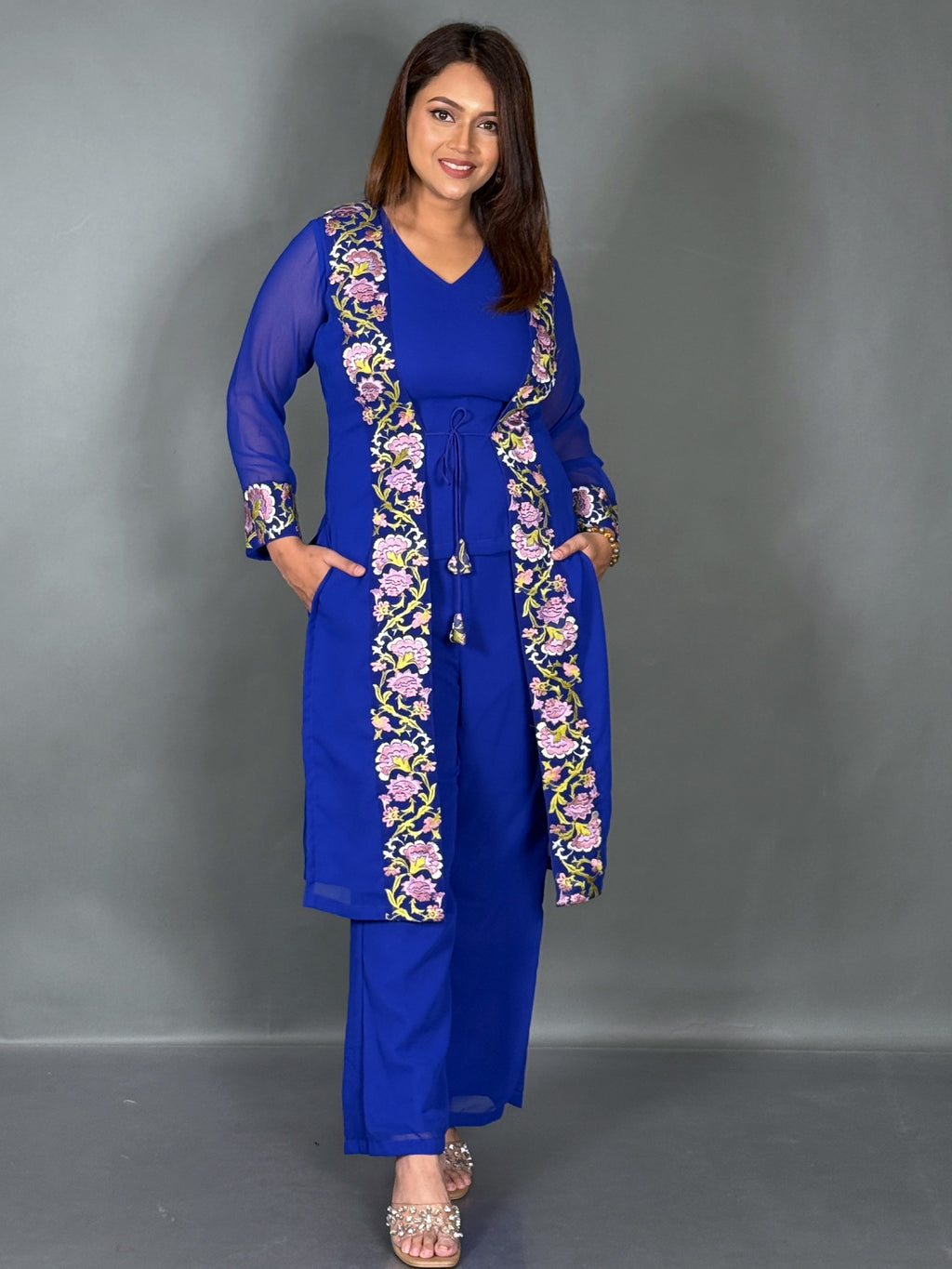 Royal Blue Embroidered Georgette Co-Ord Set