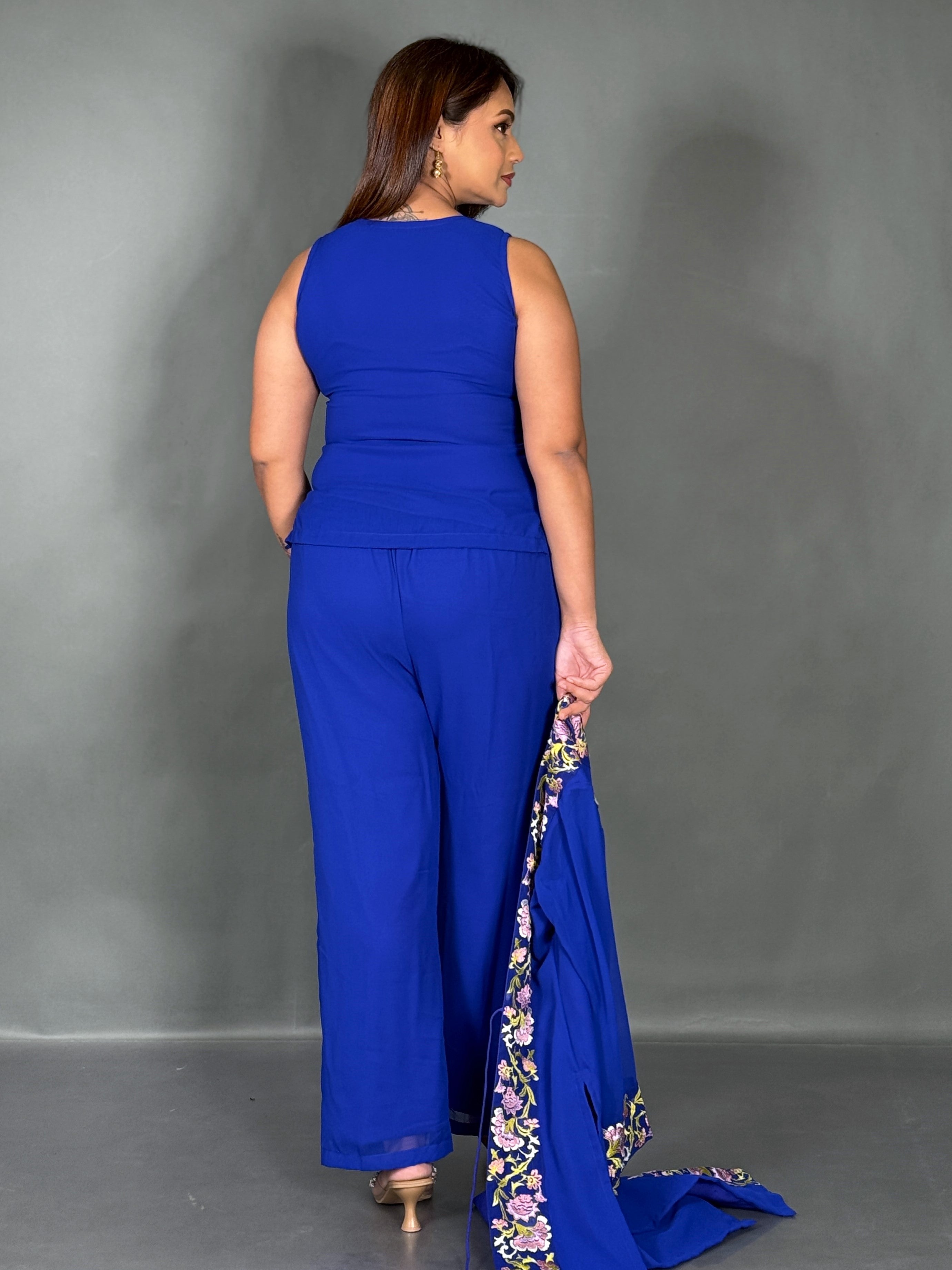Royal Blue Embroidered Georgette Co-Ord Set