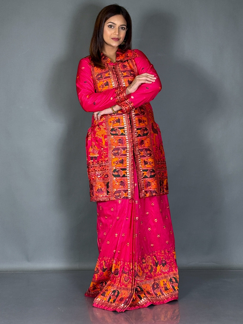 Hot Pink Baluchori Fusion Jacket Skirt Set