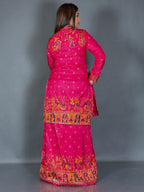 Hot Pink Baluchori Fusion Jacket Skirt Set