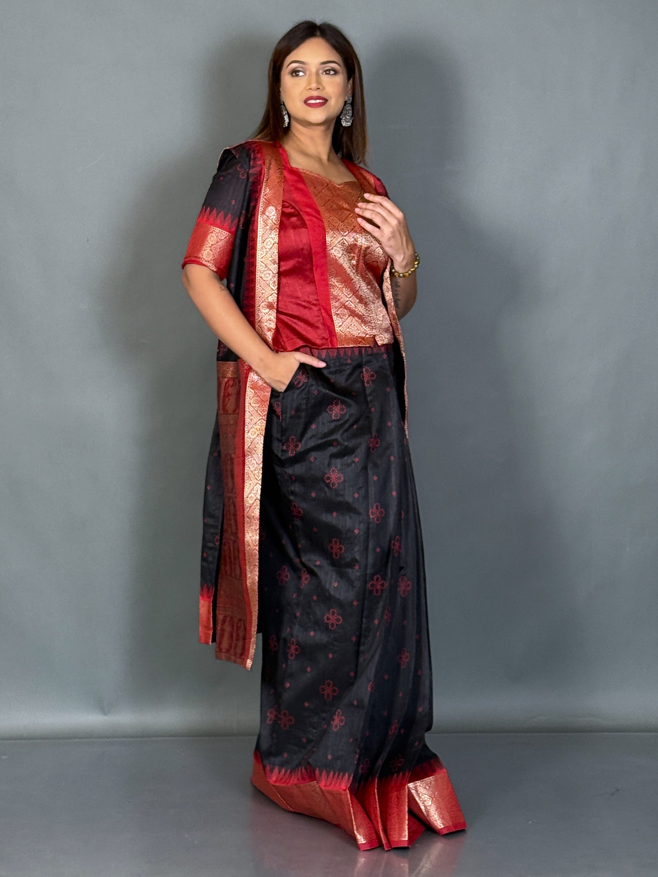 Designer Bomkai Weave Jacket Fusion Set
