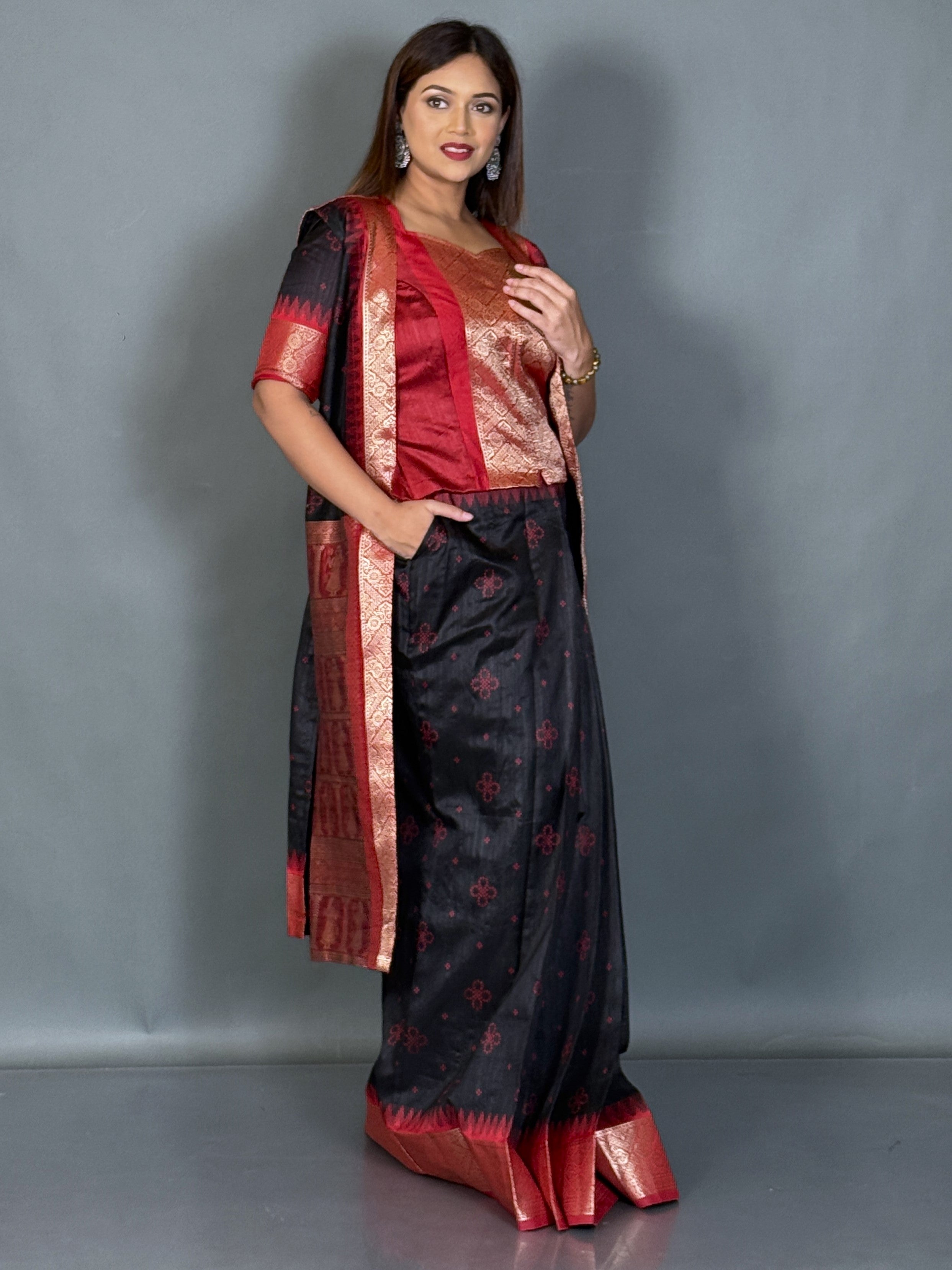 Designer Bomkai Weave Jacket Fusion Set