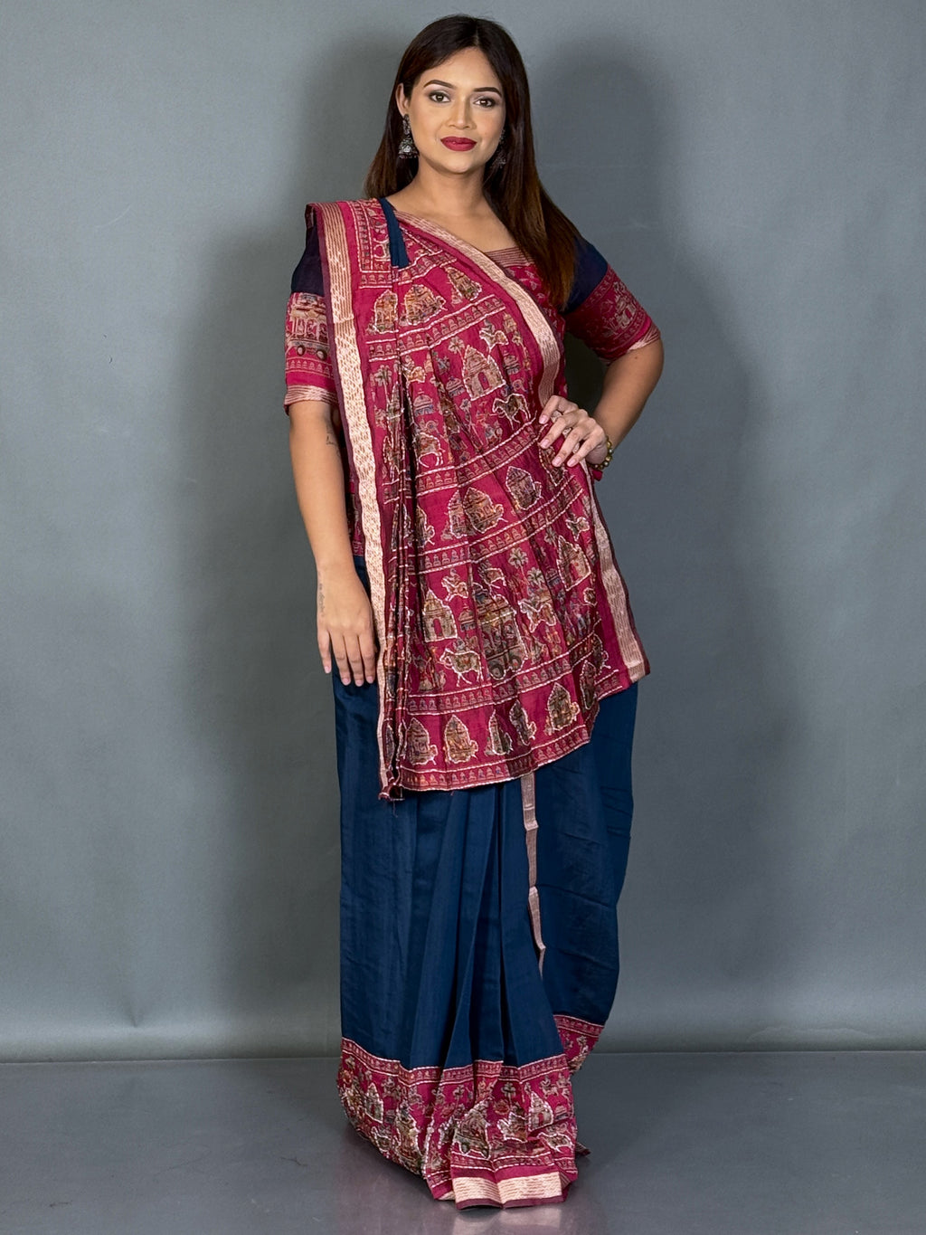 Midnight Muse Kantha Kalamkari Insta Saree