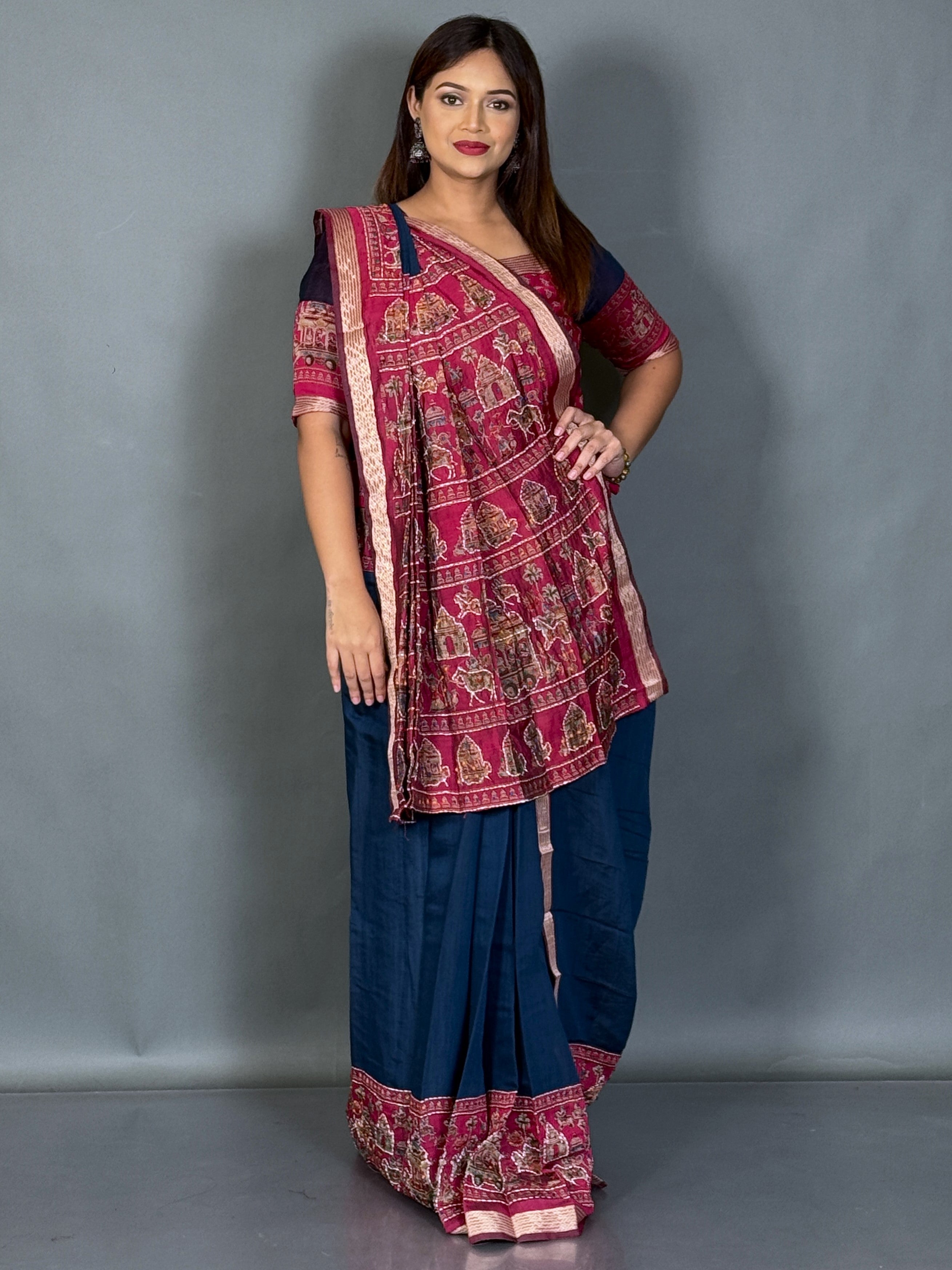 Midnight Muse Kantha Kalamkari Insta Saree