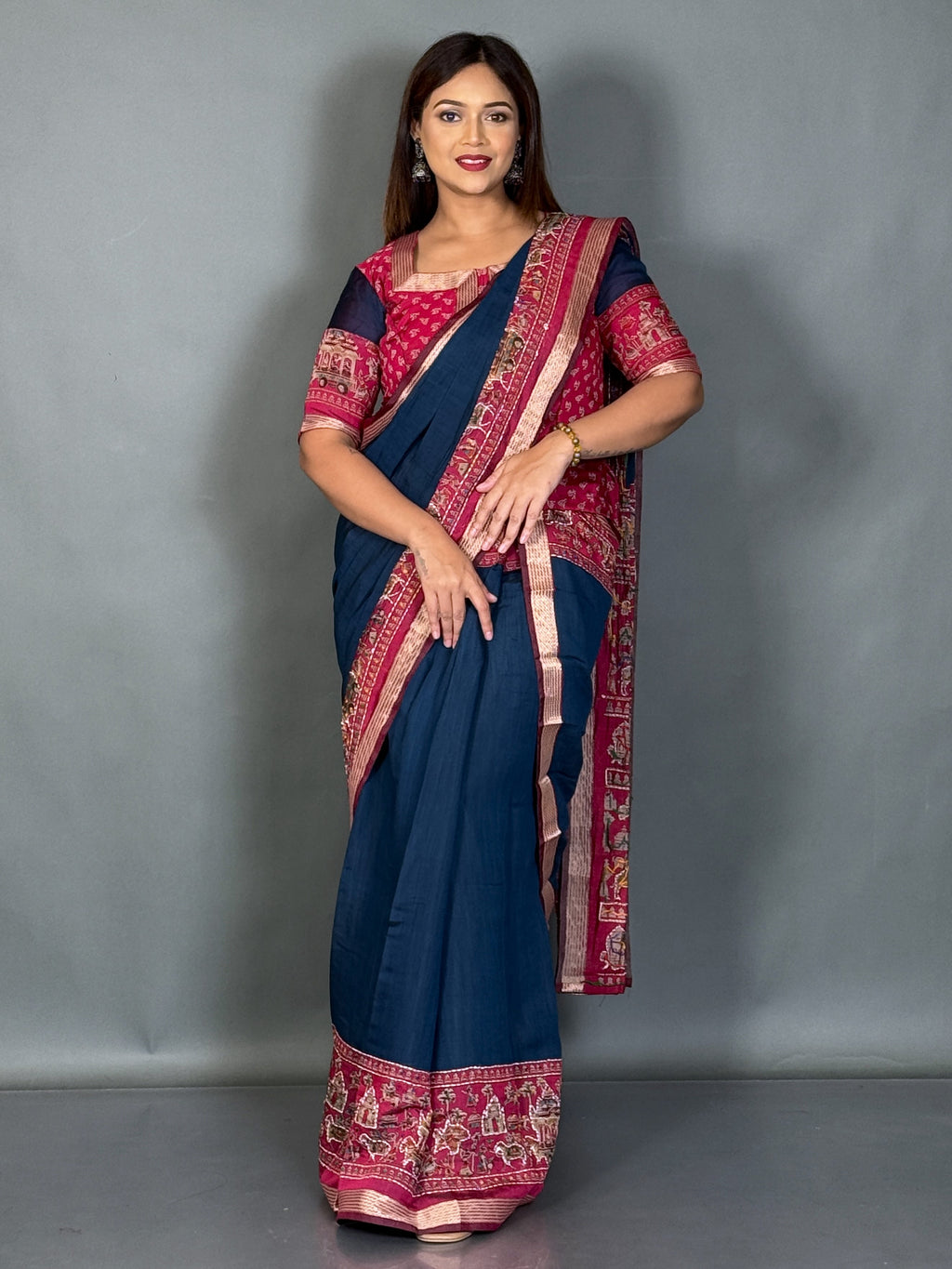 Midnight Muse Kantha Kalamkari Insta Saree