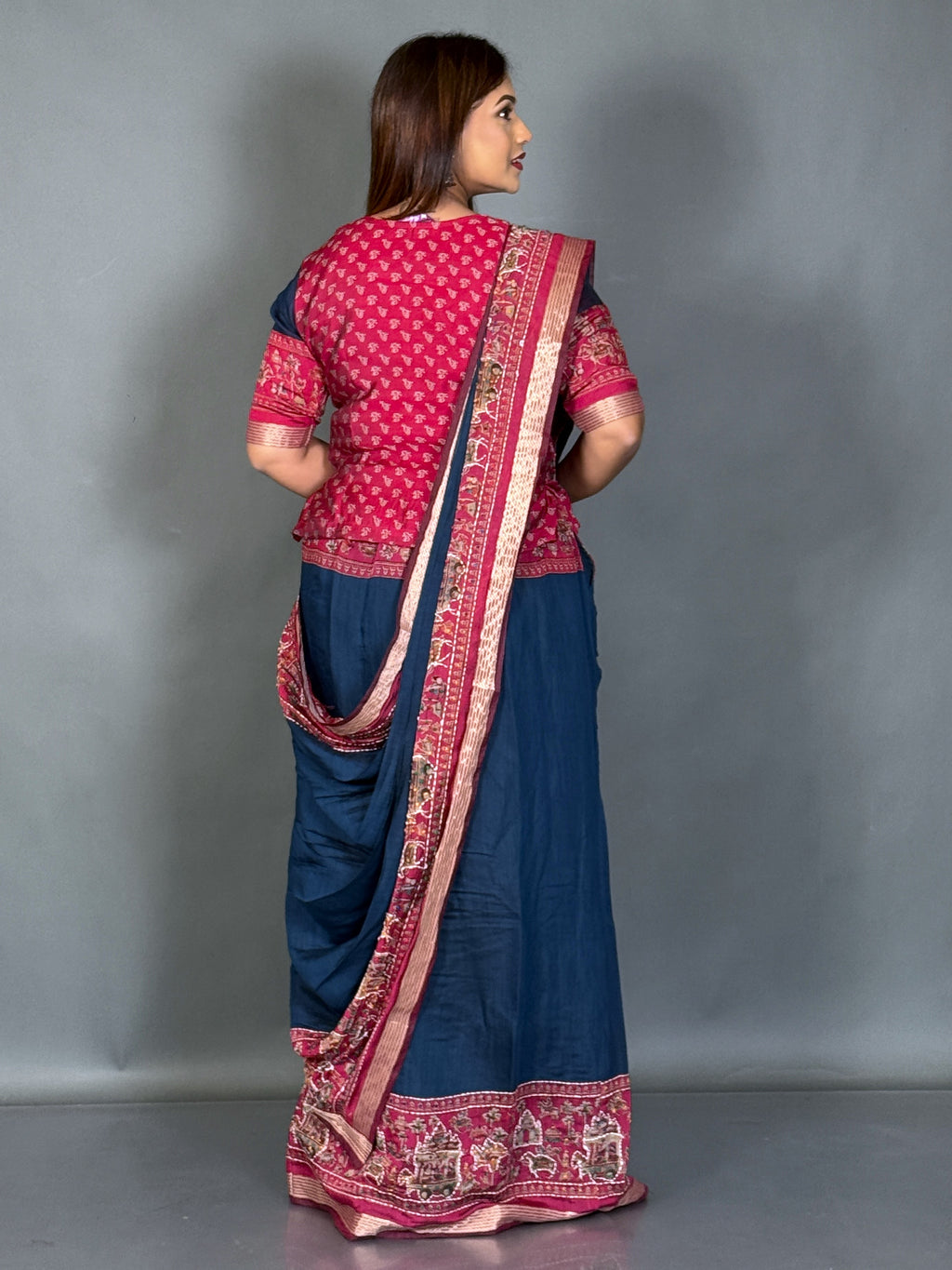 Midnight Muse Kantha Kalamkari Insta Saree