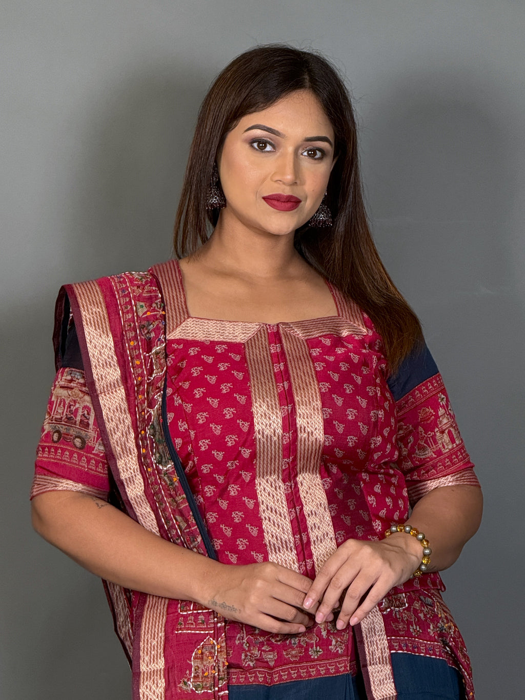 Midnight Muse Kantha Kalamkari Insta Saree