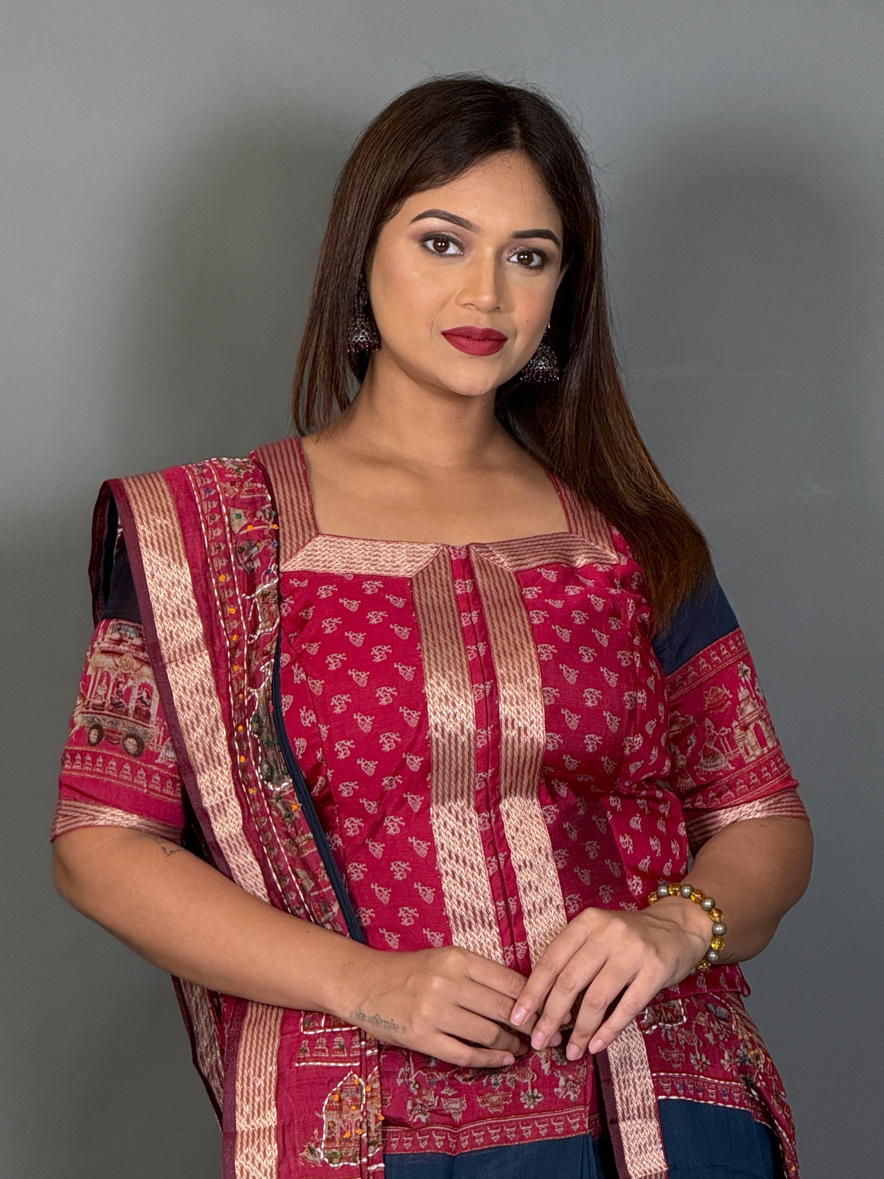 Midnight Muse Kantha Kalamkari Insta Saree
