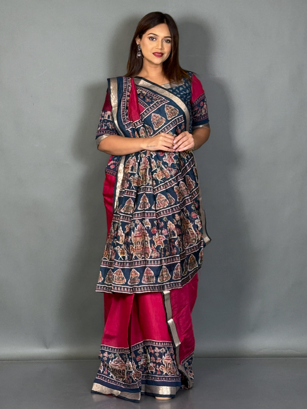 Mayura Peacock Kalamkari Chanderi Insta Saree Set