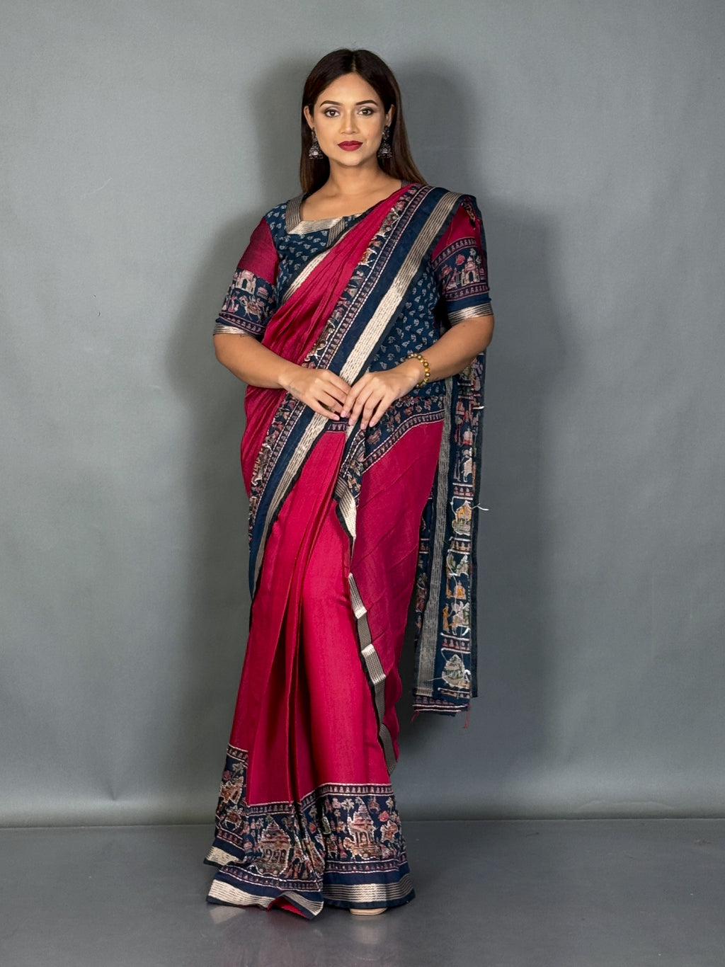 Mayura Peacock Kalamkari Chanderi Insta Saree Set