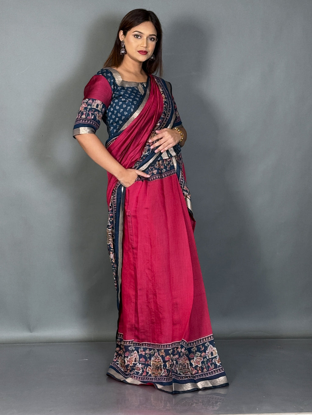Mayura Peacock Kalamkari Chanderi Insta Saree Set