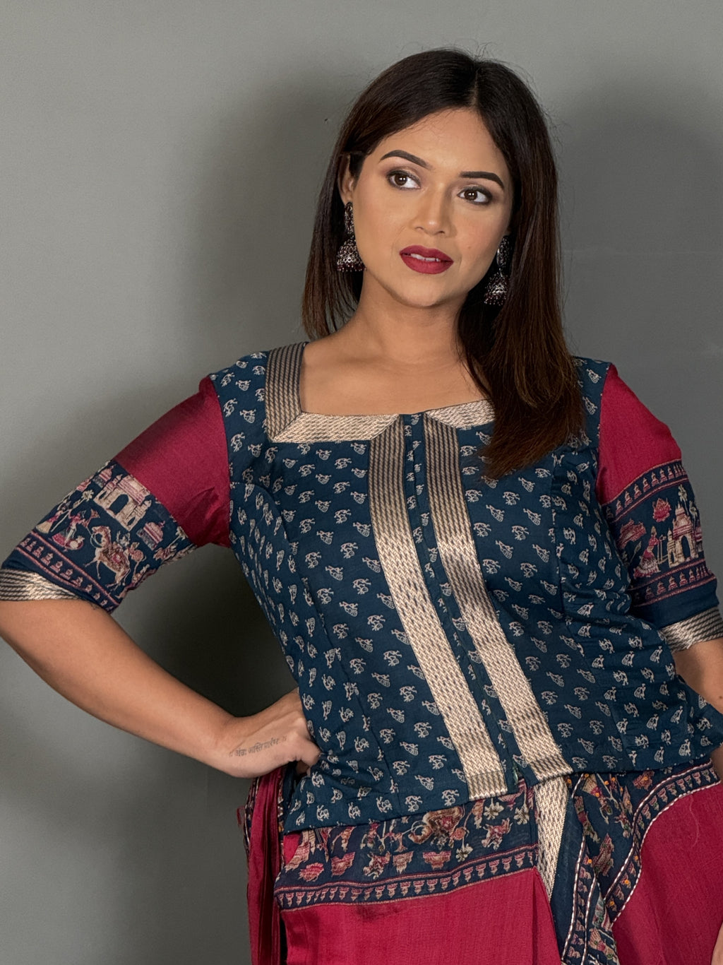 Mayura Peacock Kalamkari Chanderi Insta Saree Set