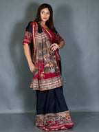 Kaalika Black & Maroon Kalamkari Chanderi Insta Saree Set