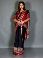 Kaalika Black & Maroon Kalamkari Chanderi Insta Saree Set