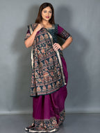 Aabha Wine & Green Kalamkari Chanderi Insta Saree Set