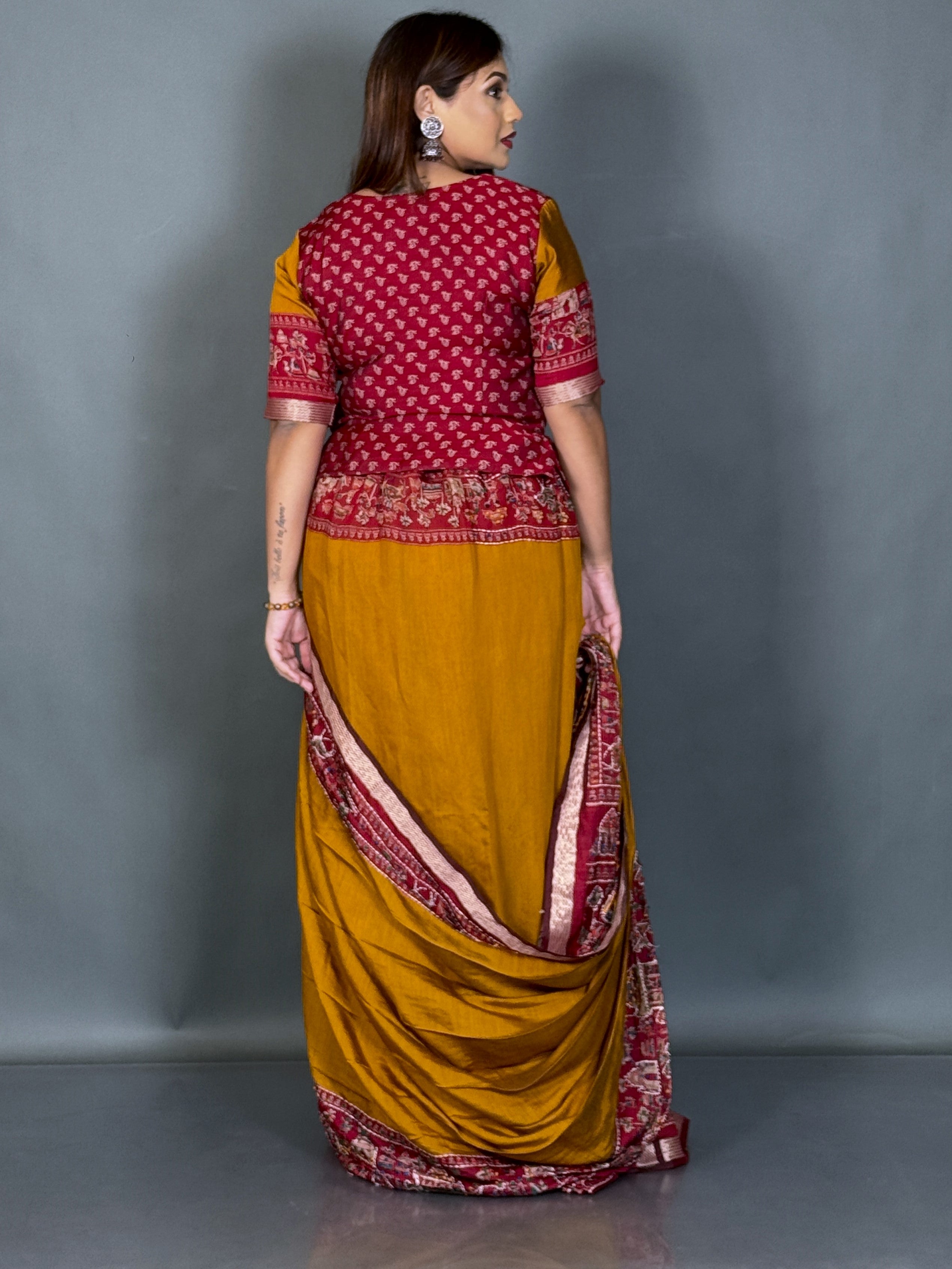 Prakriti Mustard & Maroon Kalamkari Chanderi Insta Saree Saree