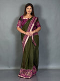 Aaranya Dark Olive & Wine Kalamkari Chanderi Insta Saree Set