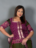 Aaranya Dark Olive & Wine Kalamkari Chanderi Insta Saree Set