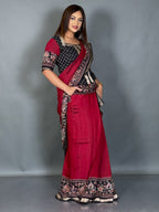 Midnight Muse Maroon & Black Kalamkari Chanderi Insta Saree Set