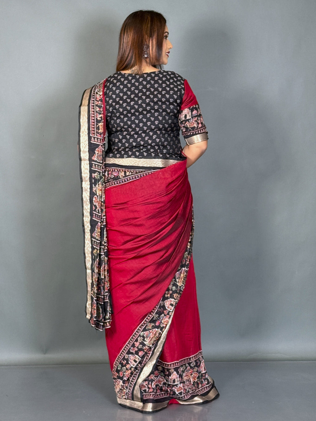 Midnight Muse Maroon & Black Kalamkari Chanderi Insta Saree Set