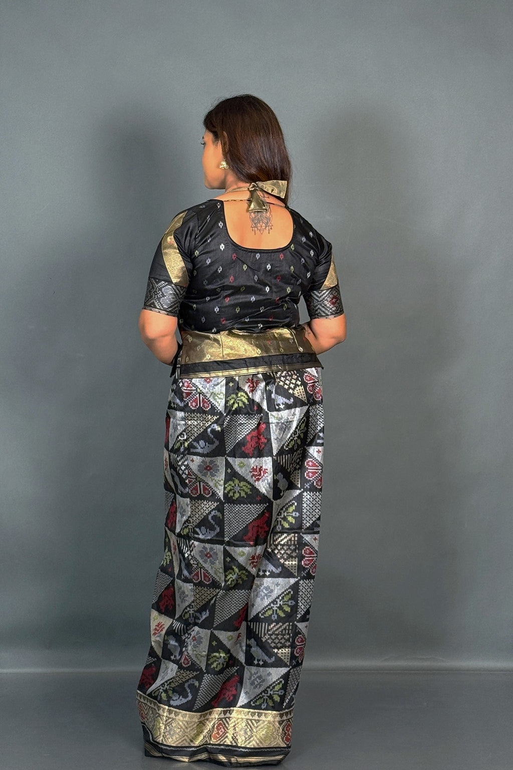 Black Royale Woven  Insta Saree Set