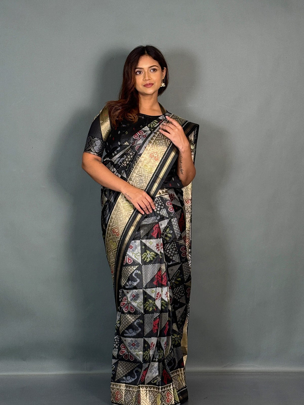 Black Royale Woven  Insta Saree Set