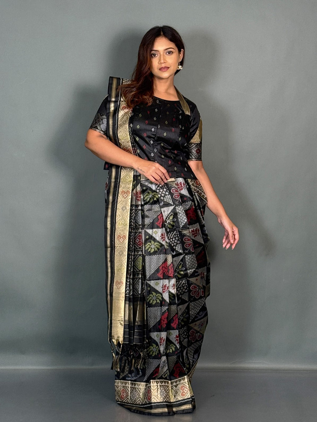Black Royale Woven  Insta Saree Set