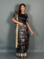 Black Royale Woven  Insta Saree Set