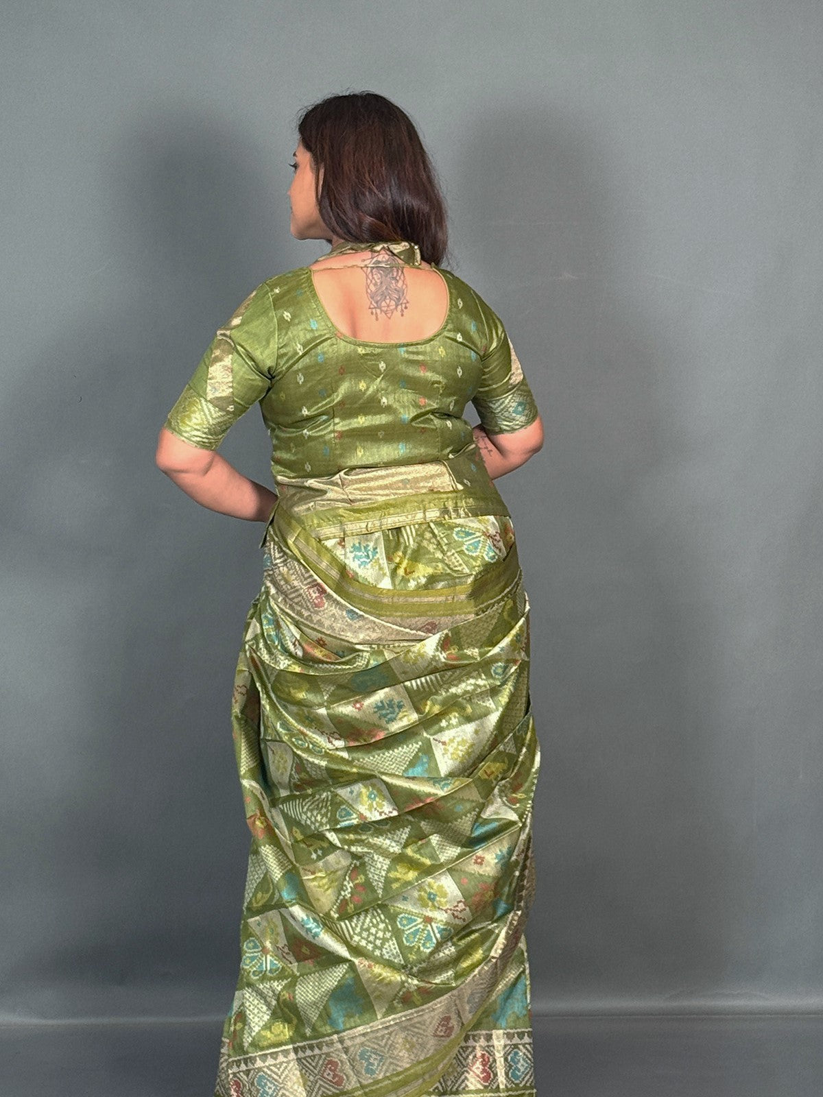 Green Aura Muga Chanderi Insta Saree