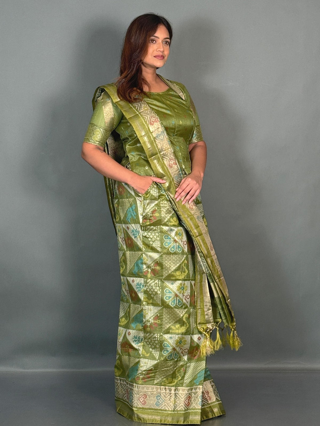 Green Aura Muga Chanderi Insta Saree