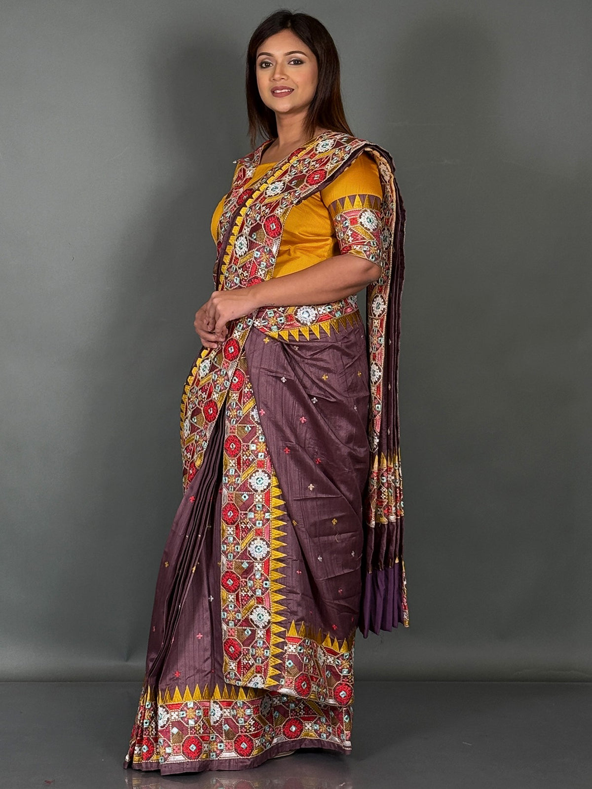 Mustard Choco Luxe Lambani Tussar Insta Saree Set