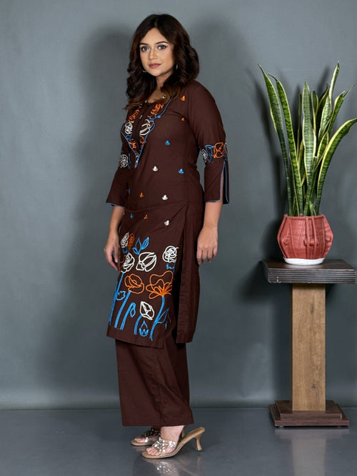 Cocoa Muse – Embroidered Pure Cotton Co-ord Set
