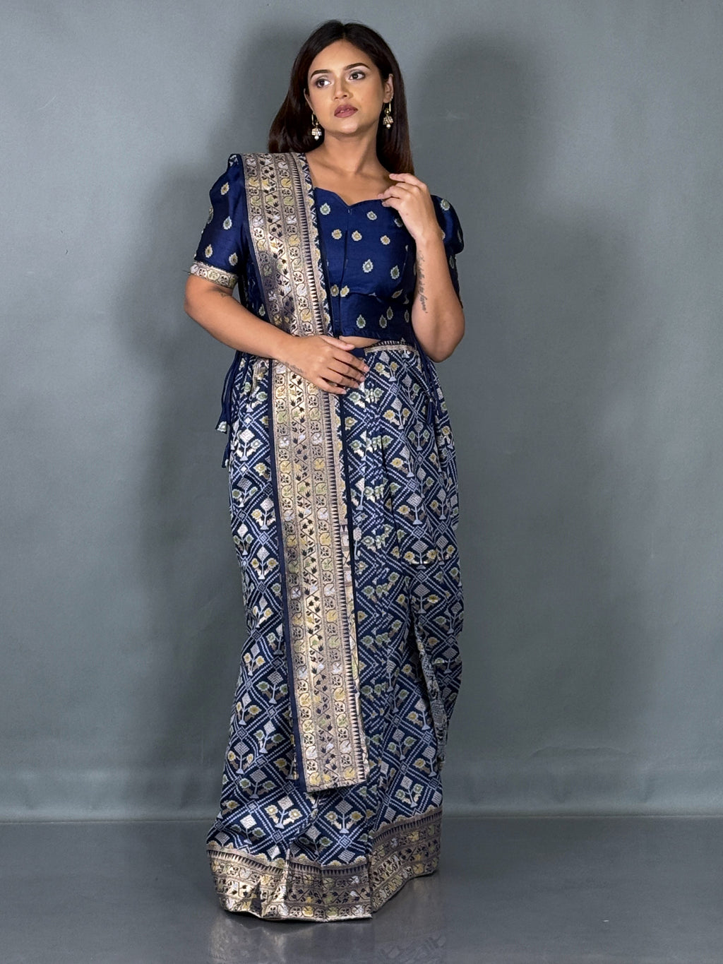 Royal Blue Semi Silk Patola Insta Saree
