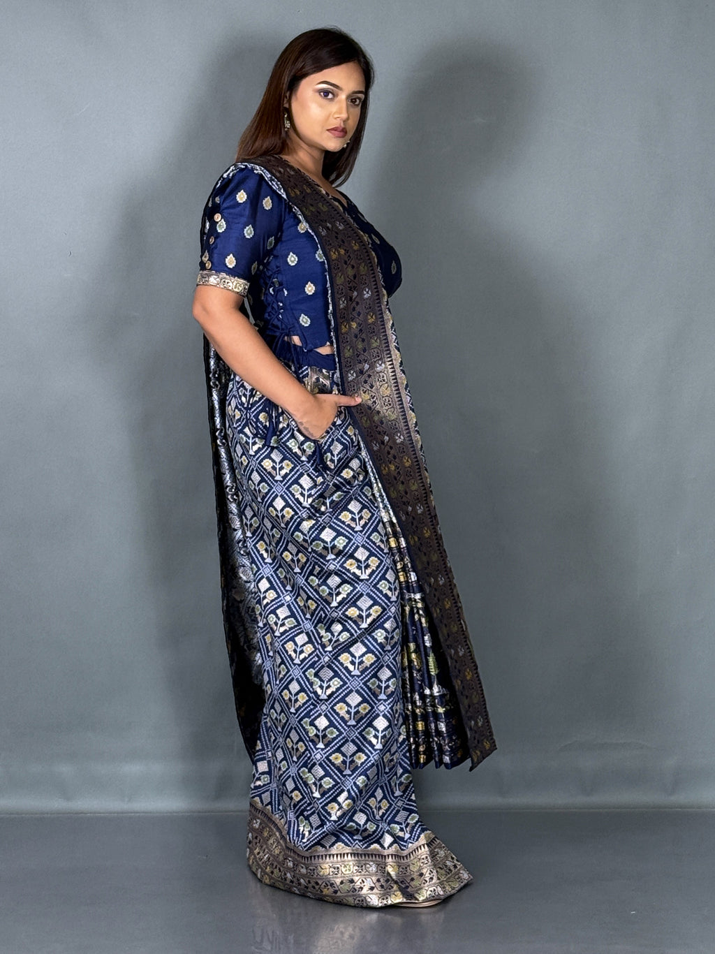 Royal Blue Semi Silk Patola Insta Saree
