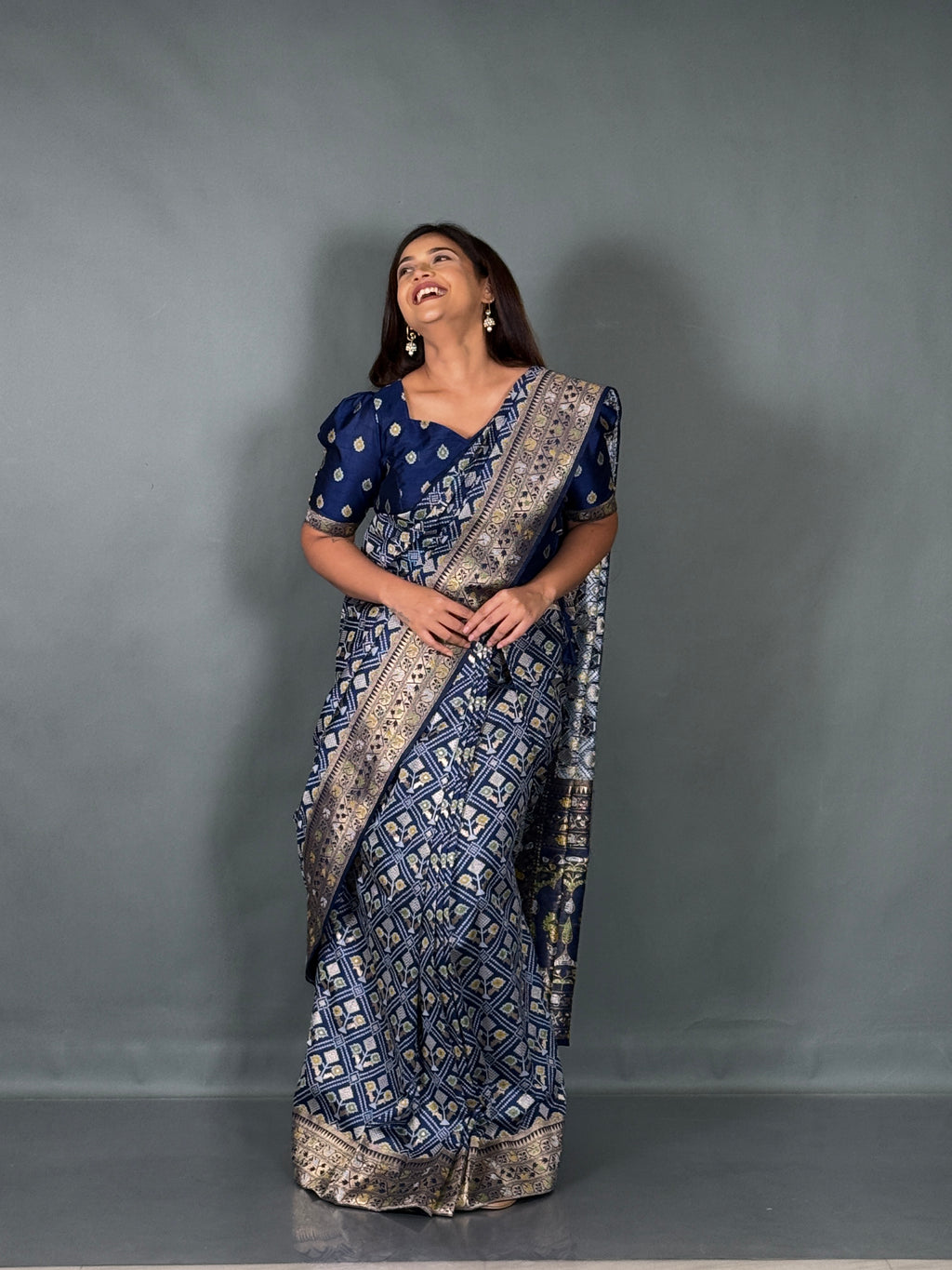 Royal Blue Semi Silk Patola Insta Saree