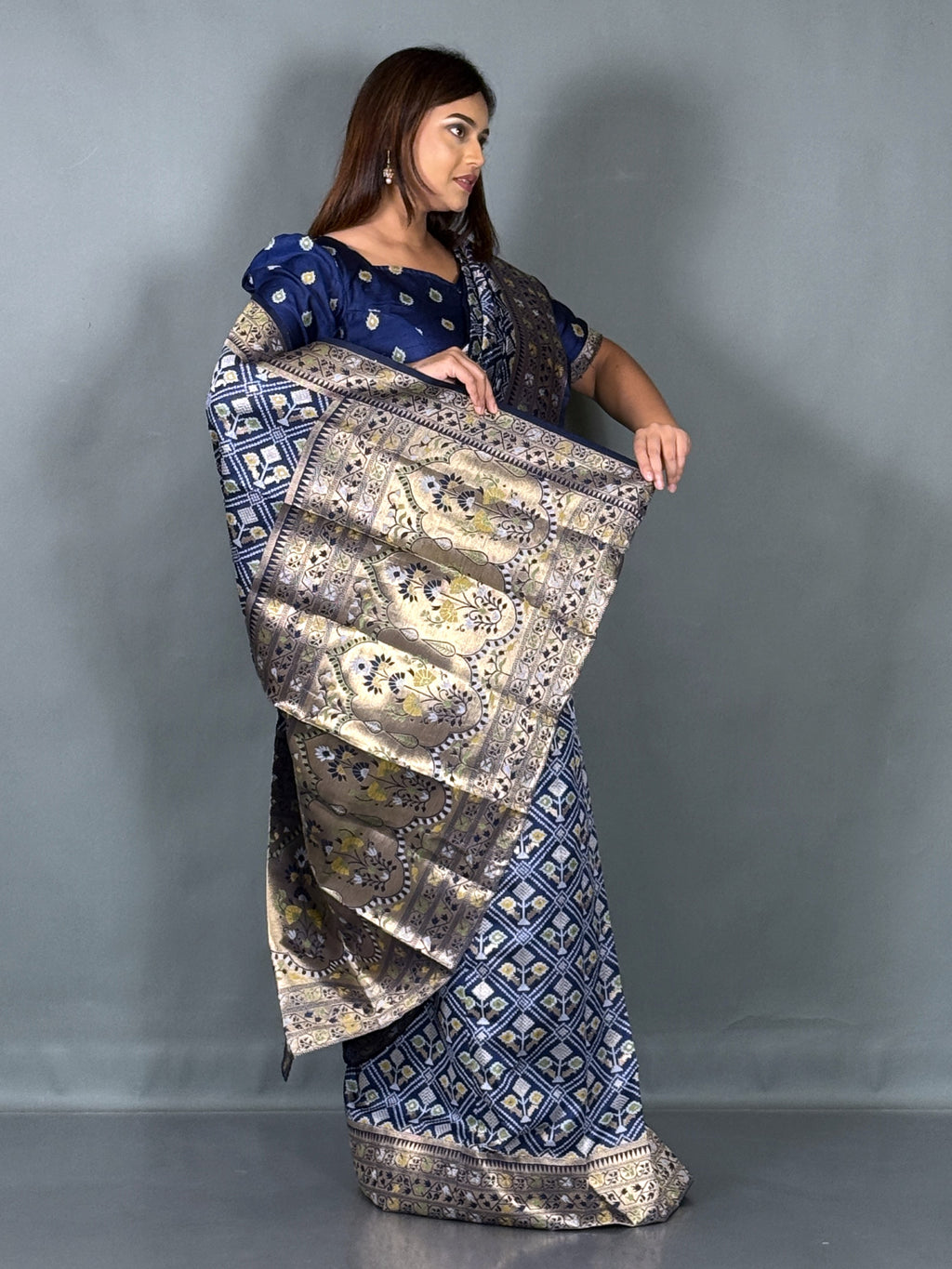 Royal Blue Semi Silk Patola Insta Saree