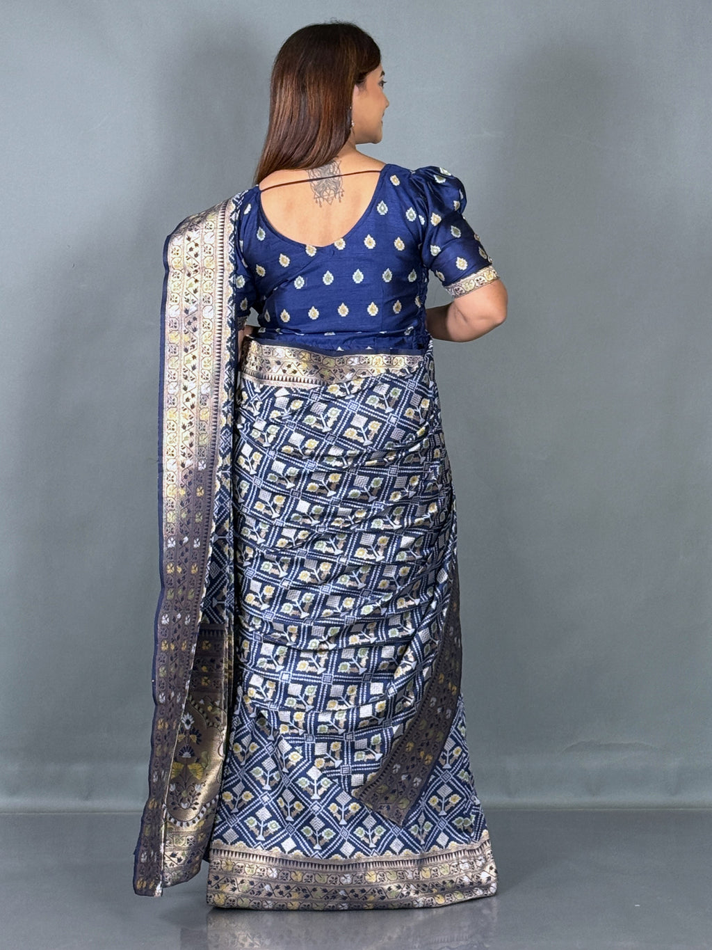 Royal Blue Semi Silk Patola Insta Saree