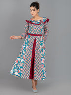 ZigFlora Charm – Maroon & Emerald Indo-Western Cotton Fusion Dress