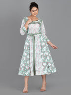 Mint Whisper – Pista Green & White Cotton Fusion Dress with Pockets