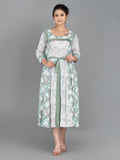 Mint Whisper – Pista Green & White Cotton Fusion Dress with Pockets