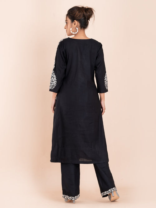 Black and white embroidery work cotton co-ord set